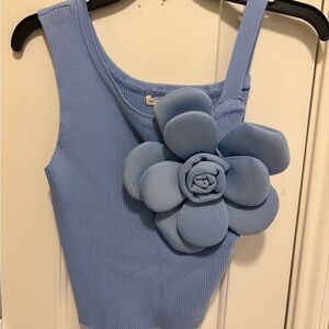 Blue Tank Top with Floral Accent